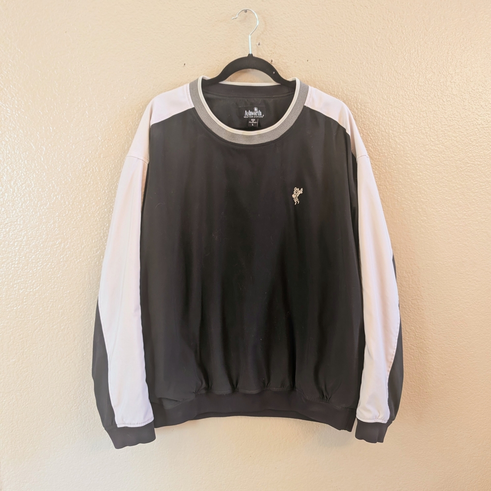 Ashworth Weather Systems Mens Vintage Golf Windshirt Pullover Jacket XL Black Wh